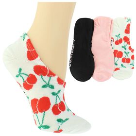 Socks Women's Converse Cherry-Print Liner 3-Pair Pack Side View With Package
