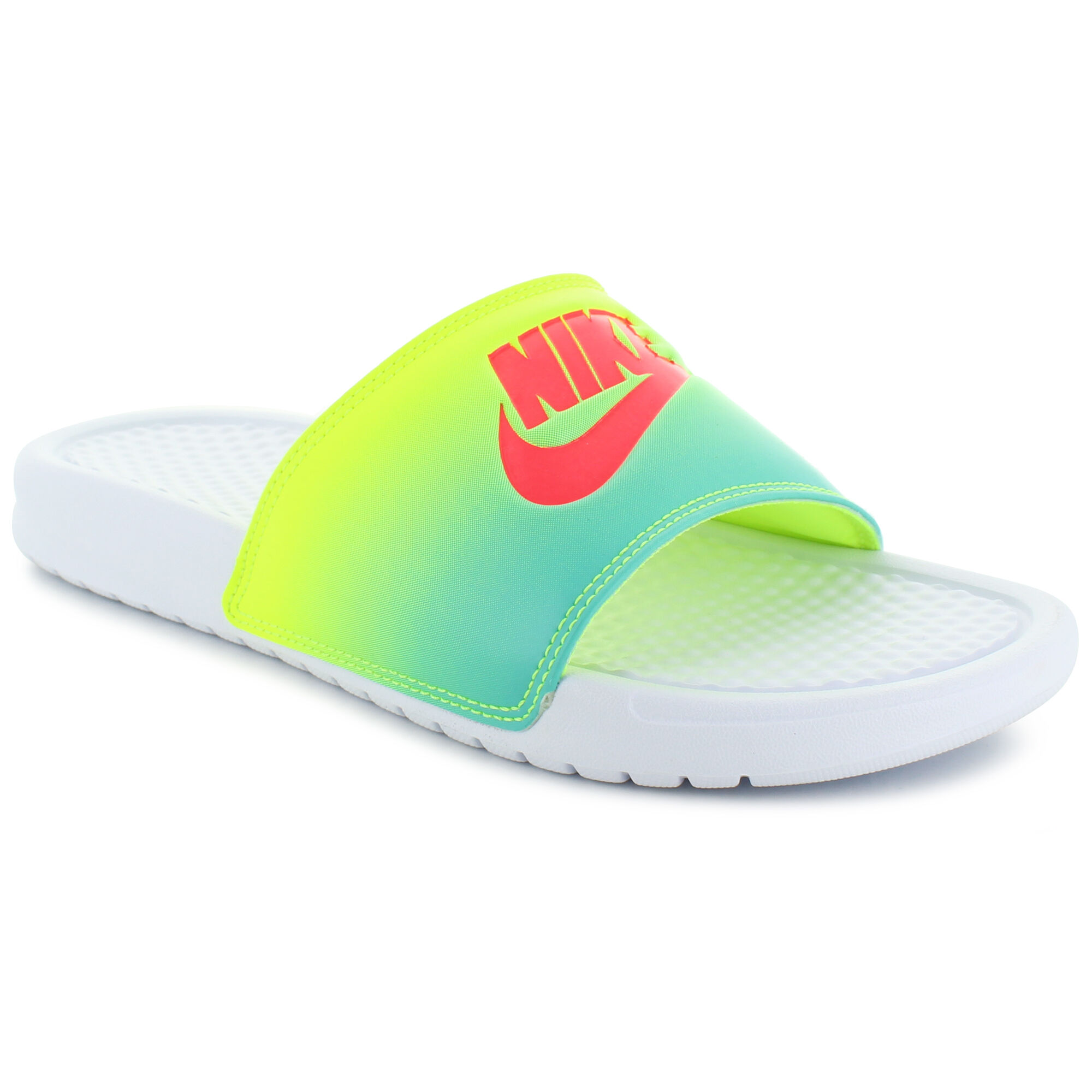 neon pink nike slides