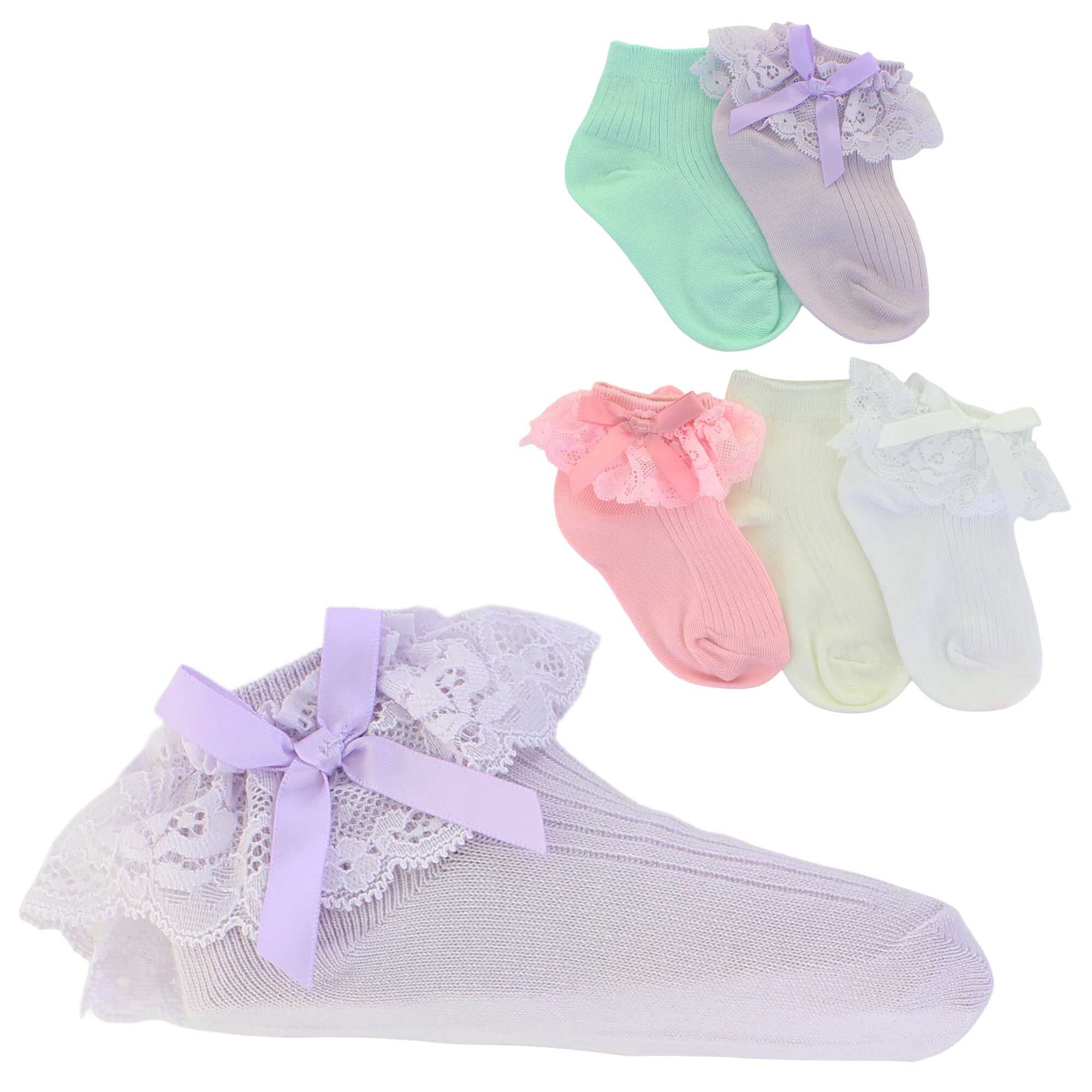 Infants' ET/TU Lace With Bow Anklet 5-Pair Pack Side View With Package
