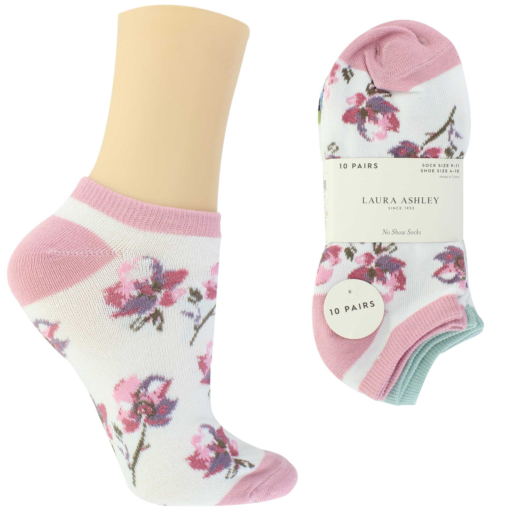 Women's Laura Ashley Floral No-Show 10 for $10 Side View With Package