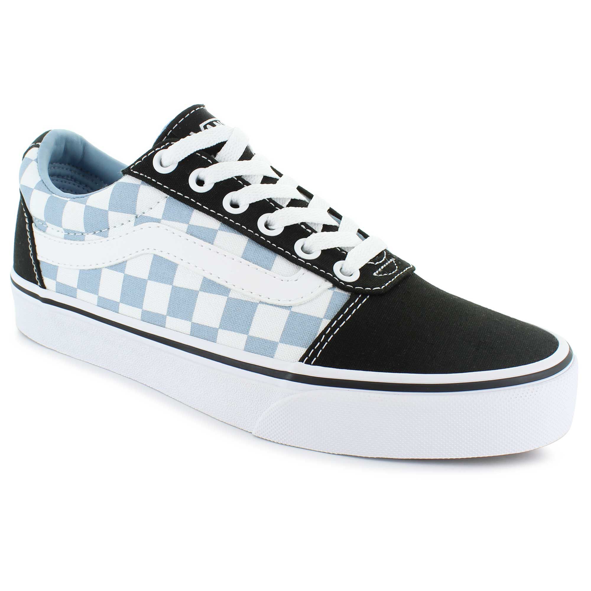 blue and black checkered vans shoes