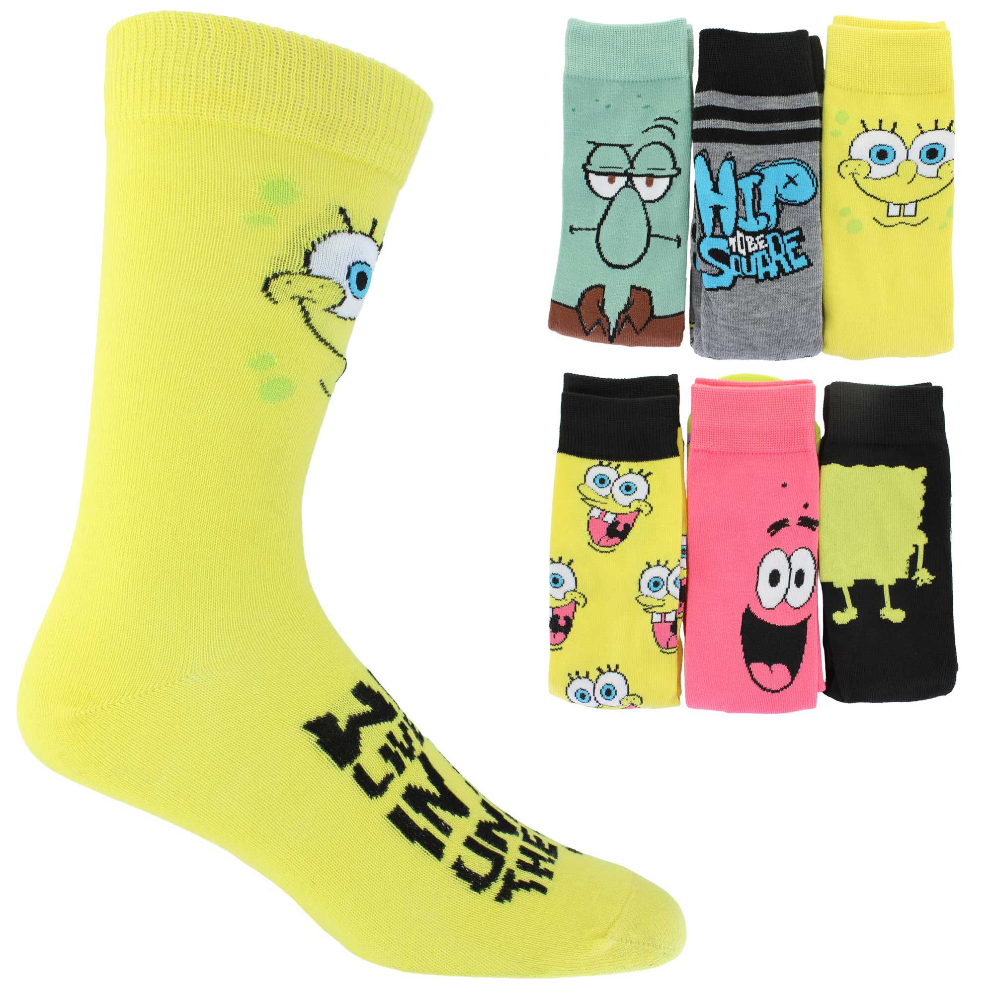 Men's SpongeBob SquarePants Crew 6-Pair Pack Side View With Package