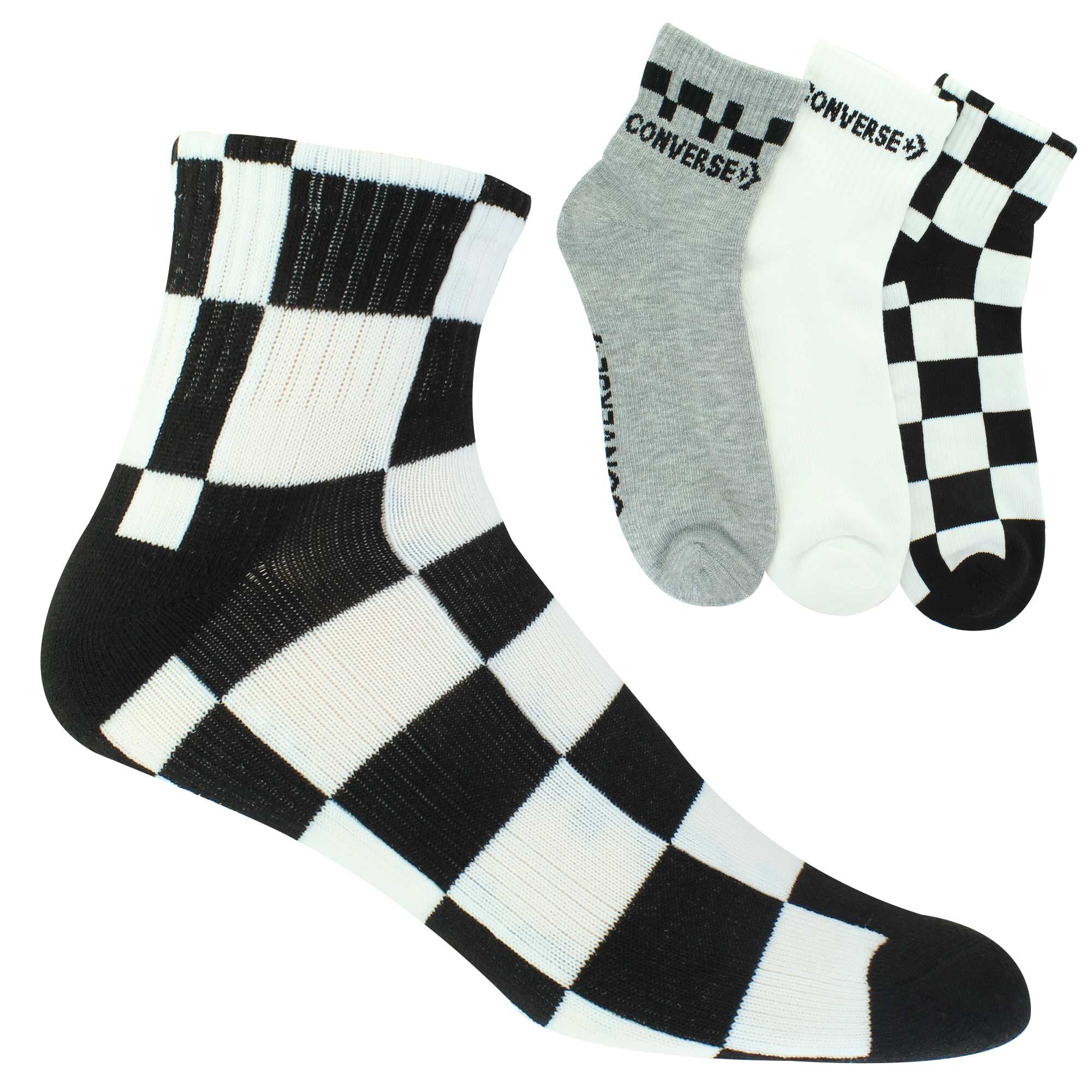 Men's Converse Checkerboard Quarter 3-Pair Pack Side View With Package