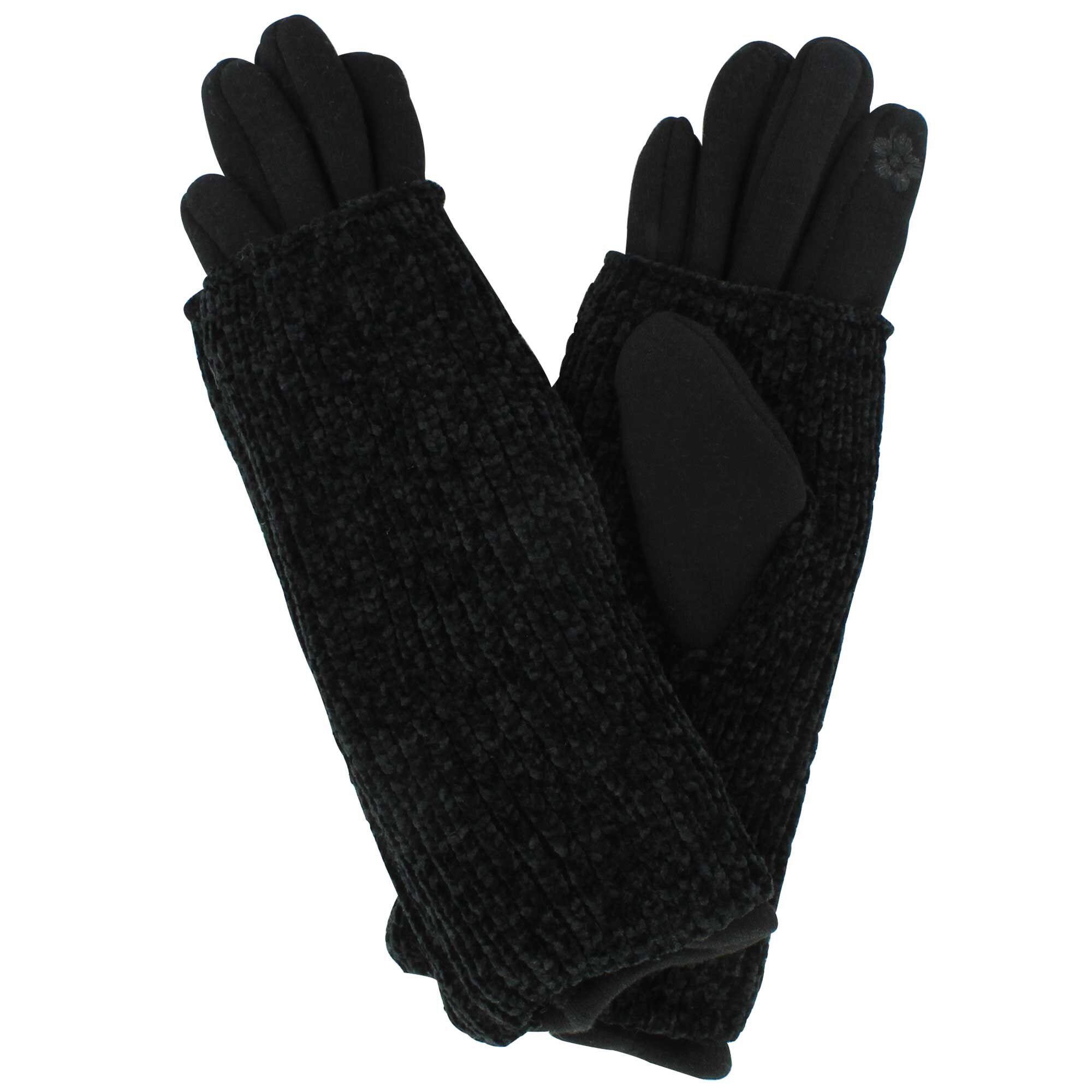 Women's Couture Gems Double Chenille Gloves Front And Inside View