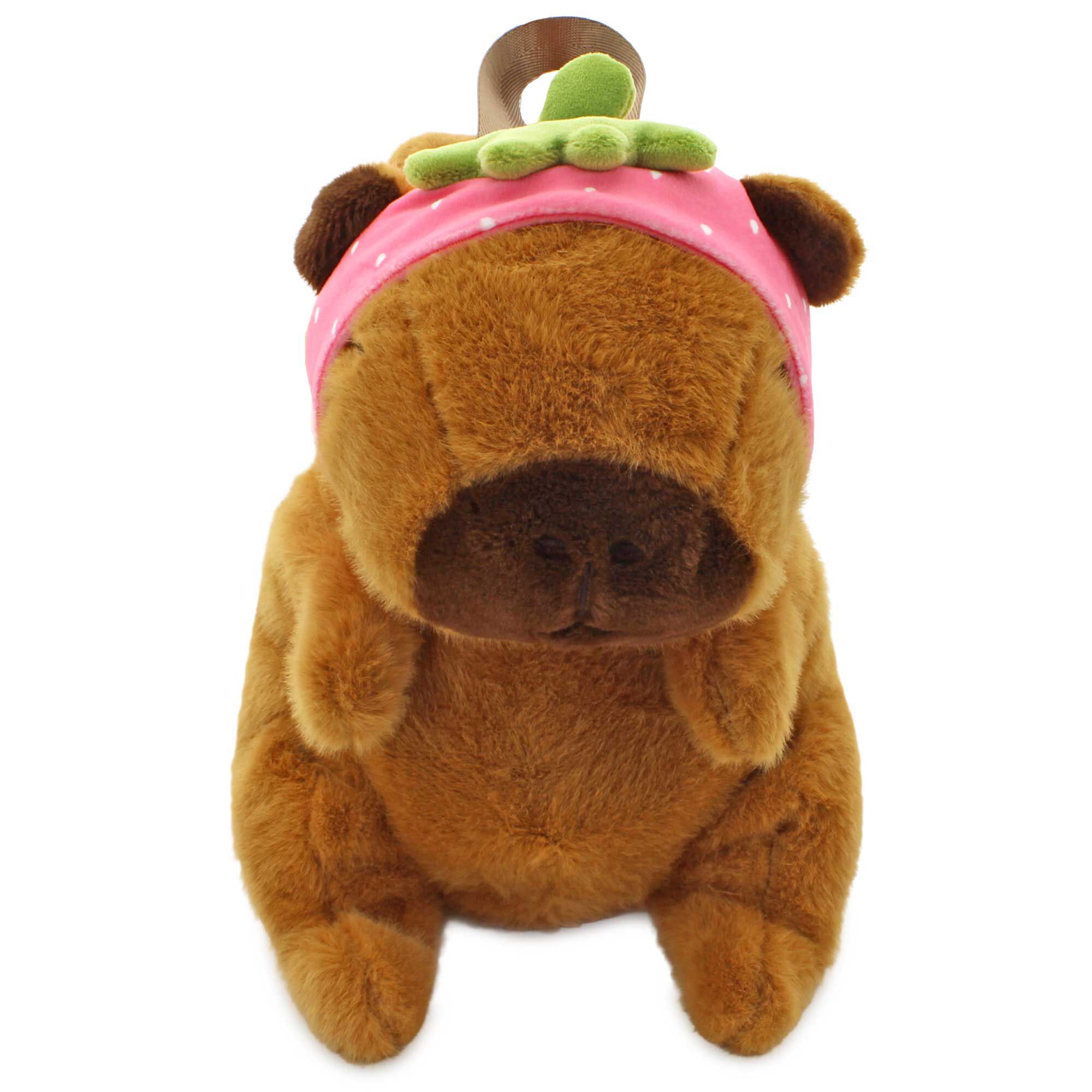 Carried Away Strawberry Capybara Plush Backpack Front View