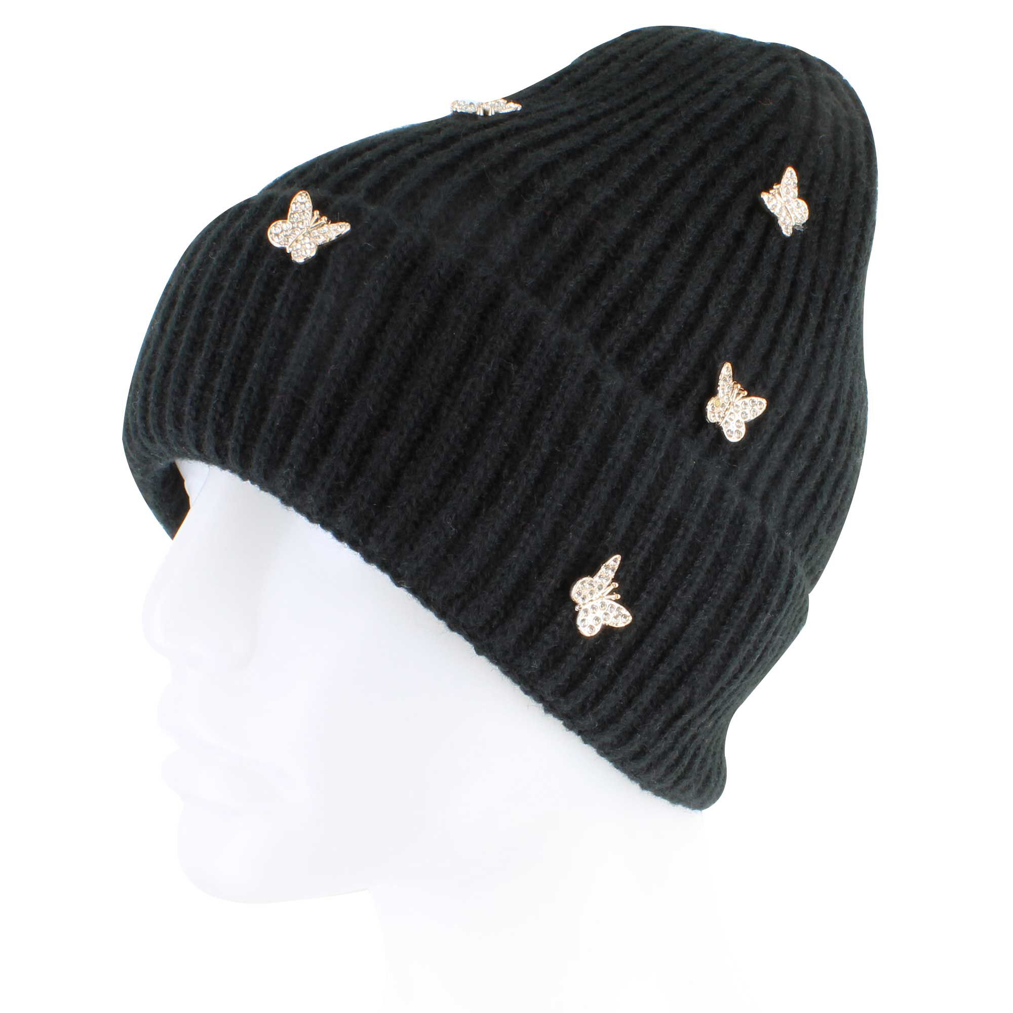 Couture Gems Butterfly & Faux-Diamond Knit Beanie Side View