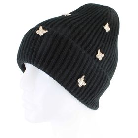 Winter Headwear Couture Gems Butterfly & Faux-Diamond Knit Beanie Side View