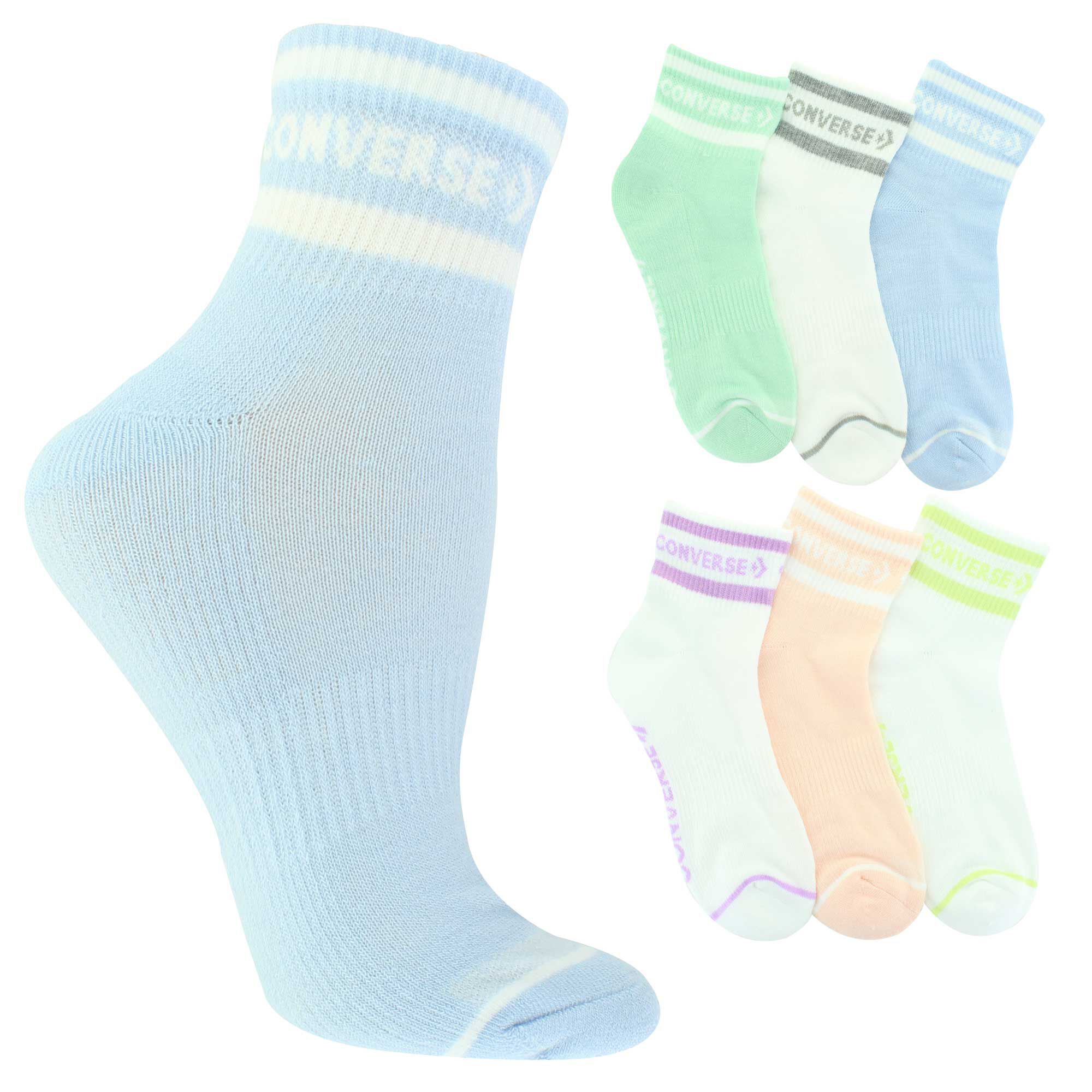 Women's Converse Logo & Stripe Quarter 6-Pair Pack Side View With Package