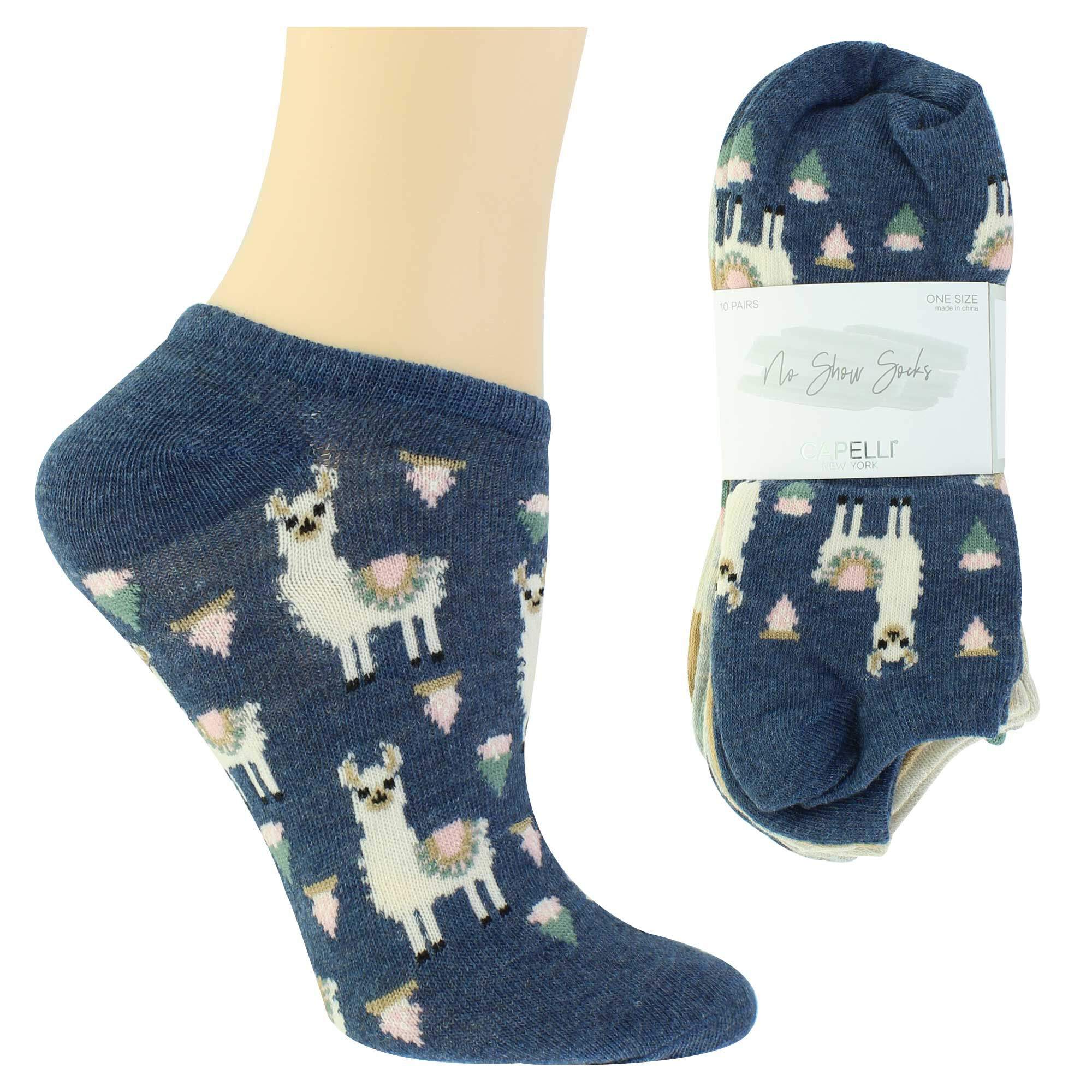 Women's Llama-Print No-Show Socks 10 For $10 Side View With Package