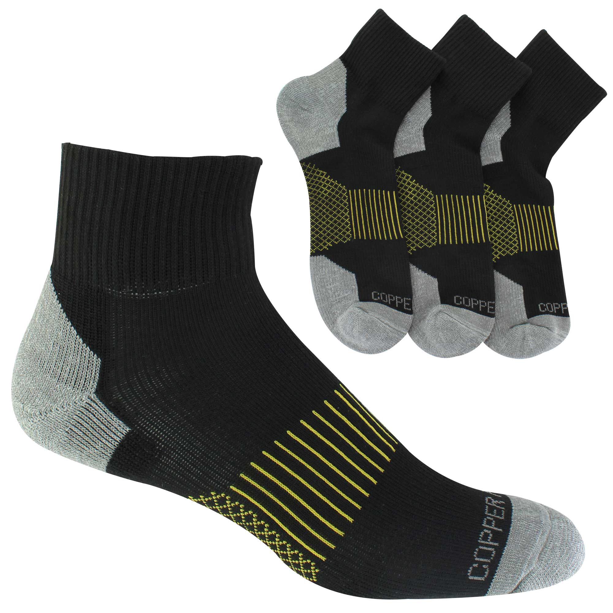 Men's Copper Fit Quarter Crew Work Socks 3 Pairs Side View With Package