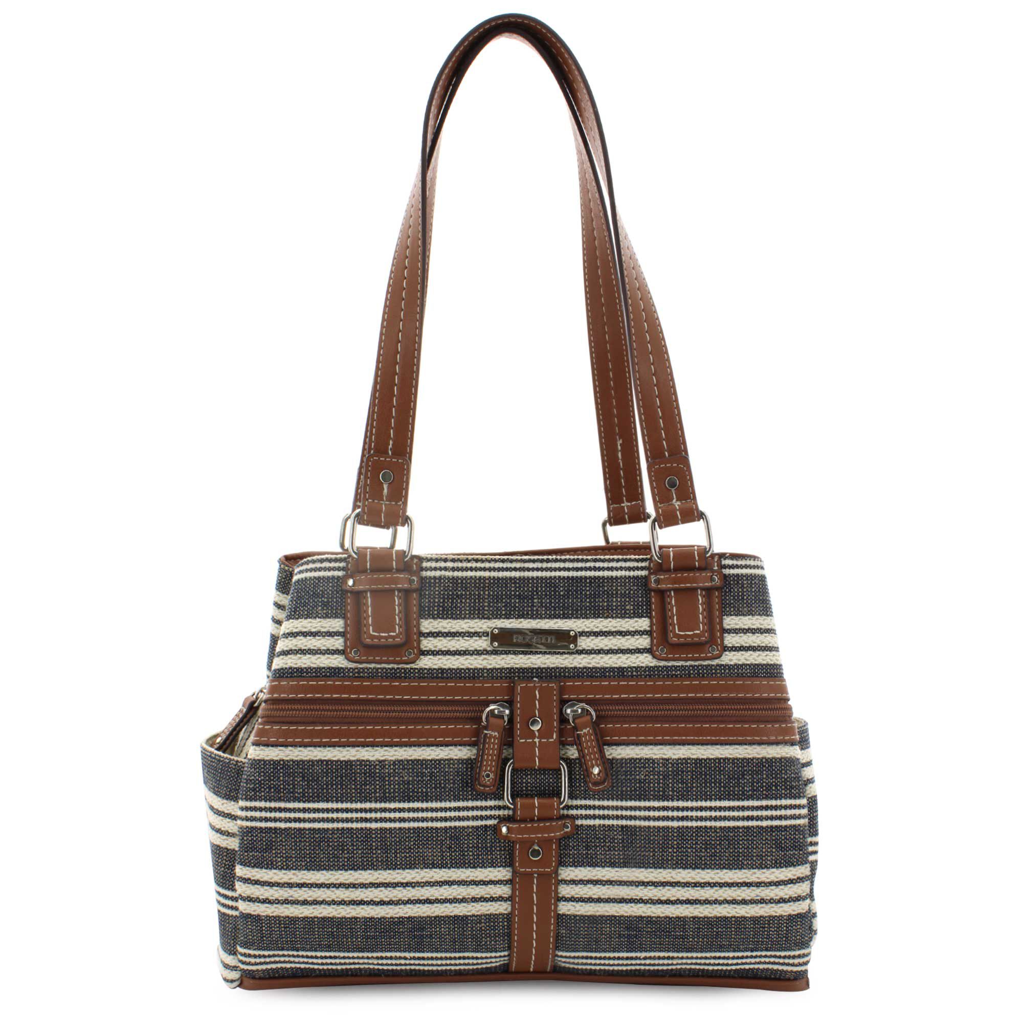 Rosetti Midtown Striped Straw Satchel Front View