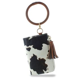 Cow Print Chain Handle Zip Around Wallet
