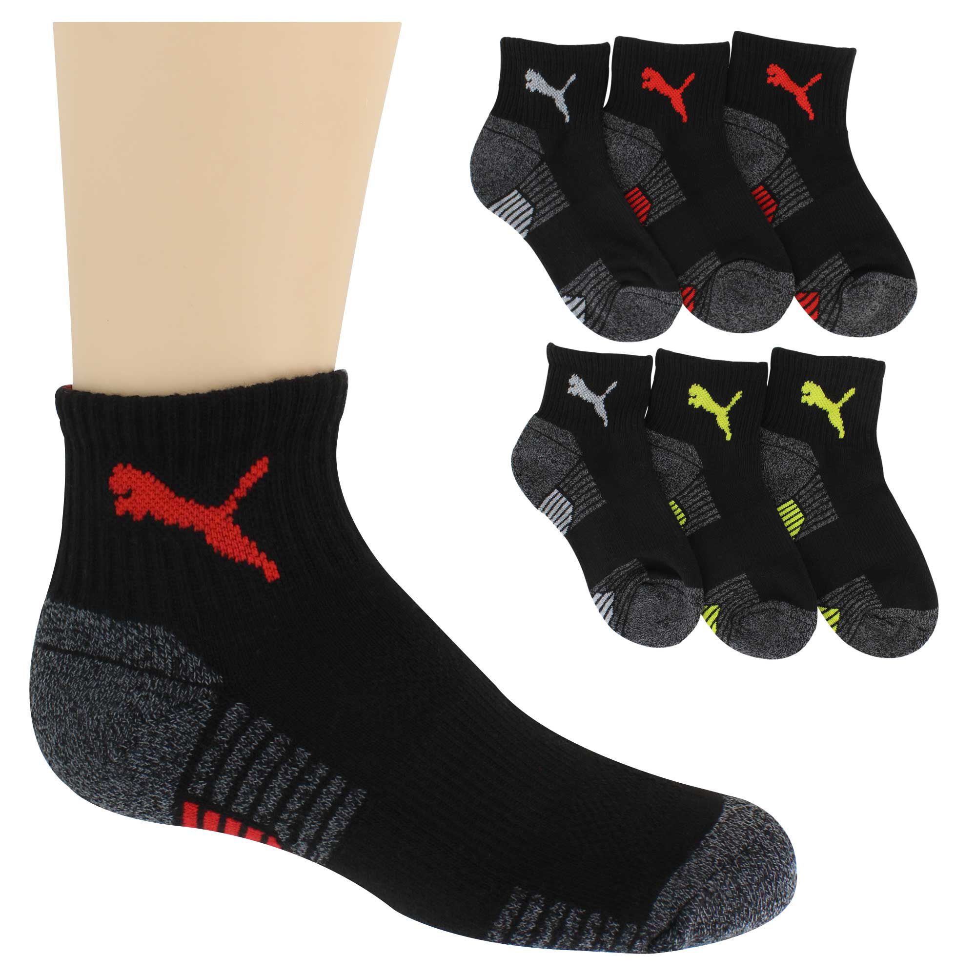 Kids' PUMA Premium Quarter Crew Sock 6-Pair Pack Side View With Package