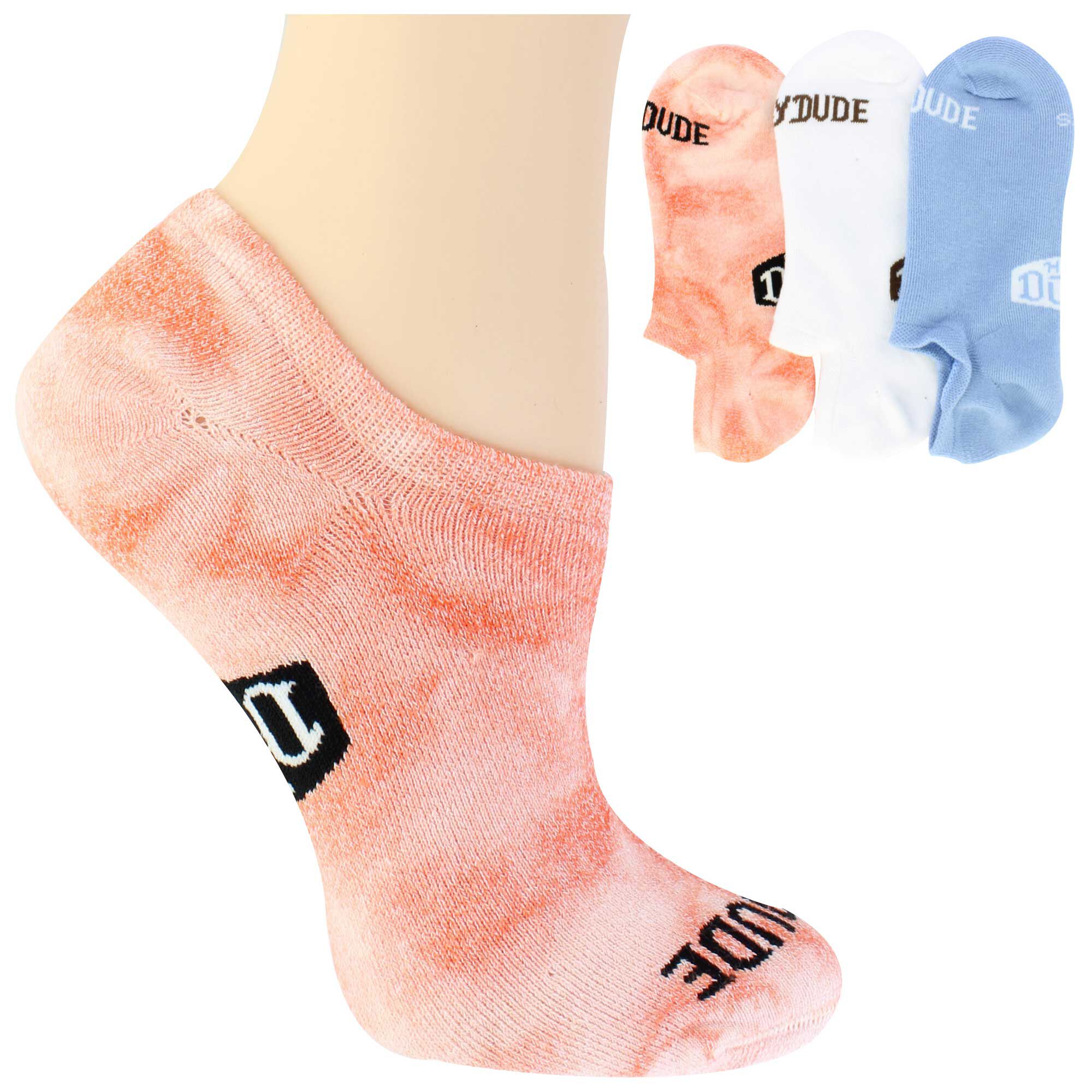 Women's HEYDUDE Tie-Dye Flip Liner 3-Pair Pack Side View With Package