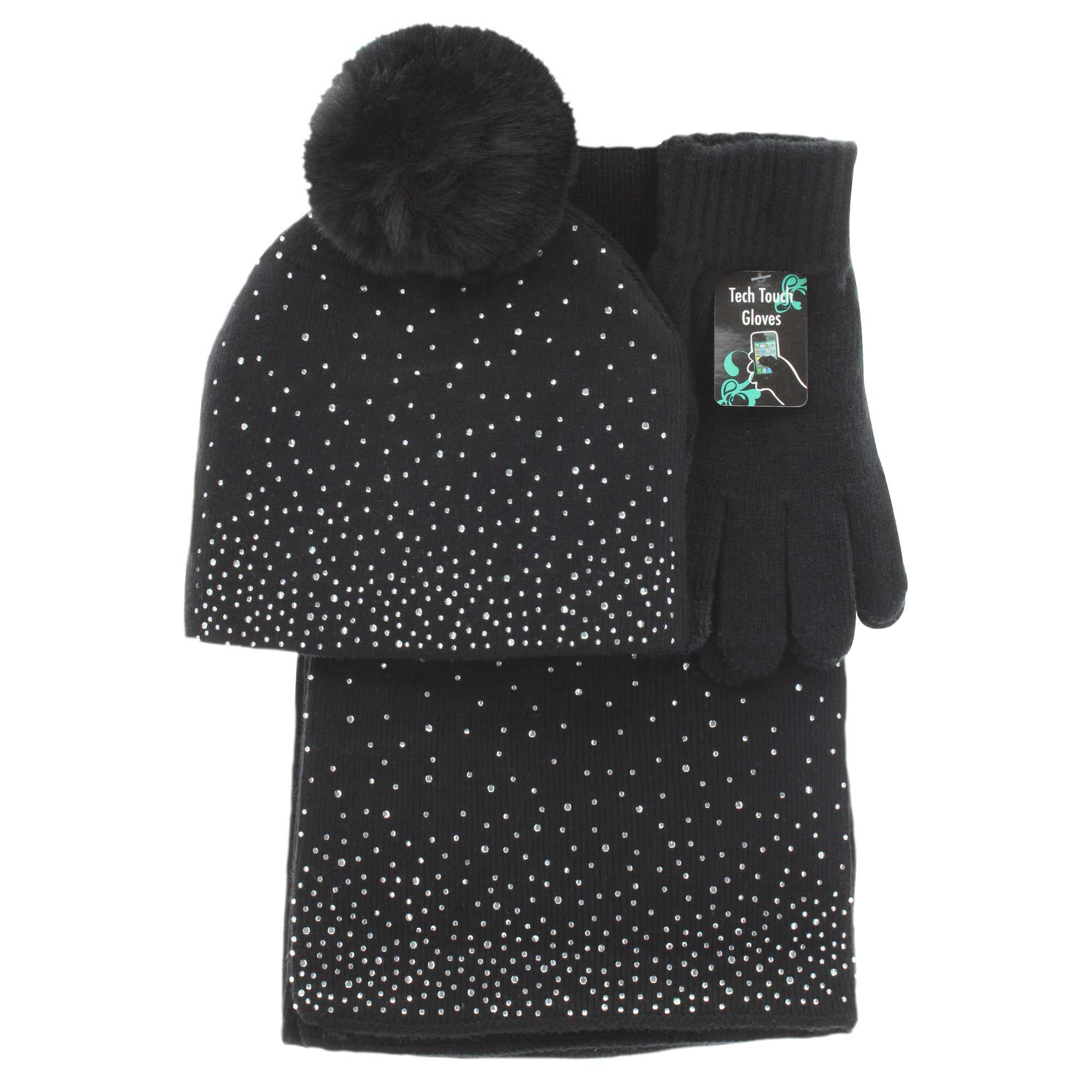 Women's Couture Gems Rhinestone Scarf 3-Piece Set Front Set View