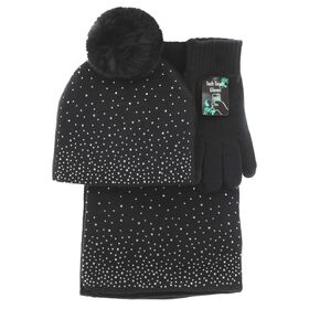 Winter Headwear Women's Couture Gems Rhinestone Scarf 3-Piece Set Front Set View