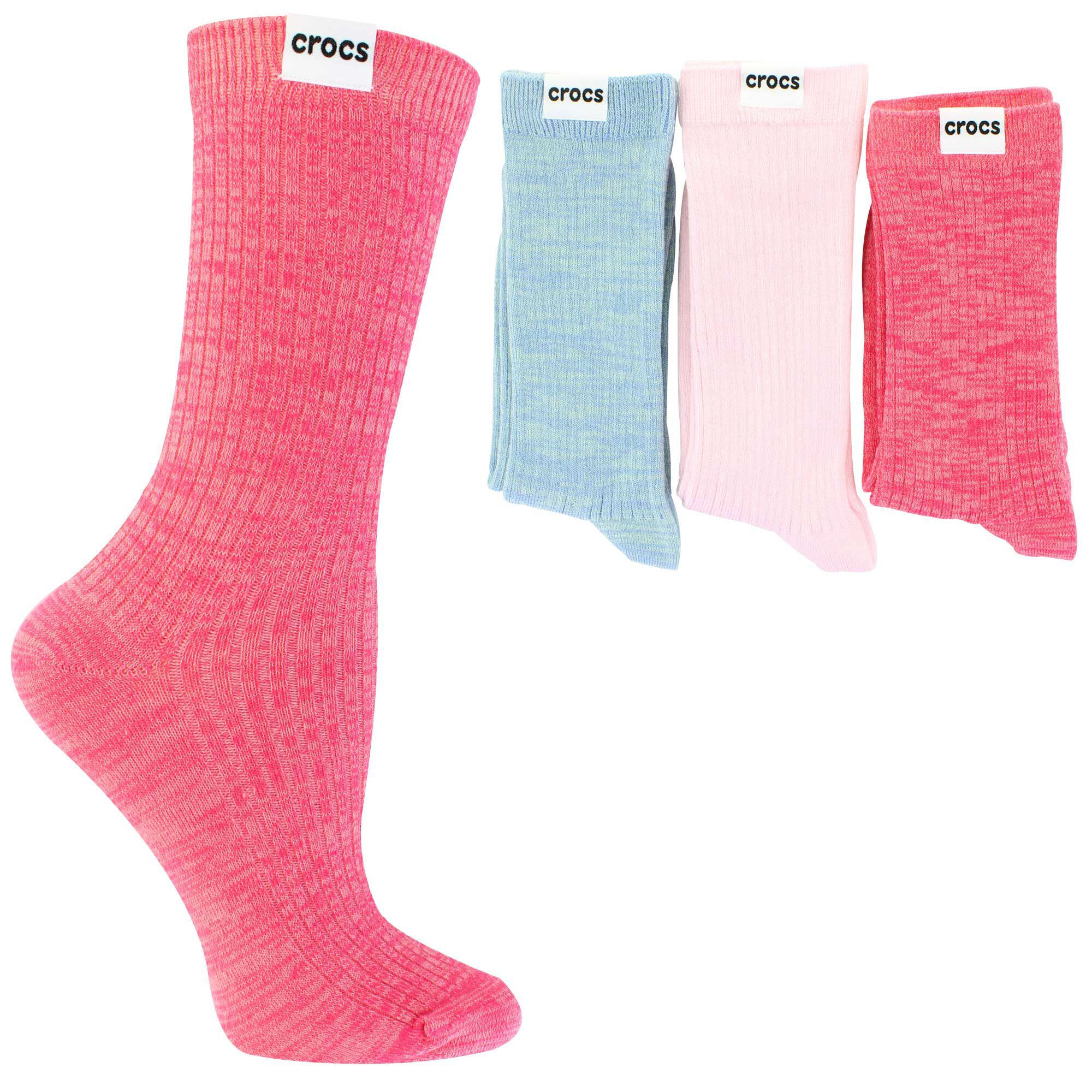 Women's Crocs Marled Ribbed Crew 3-Pair Pack Side View With Package