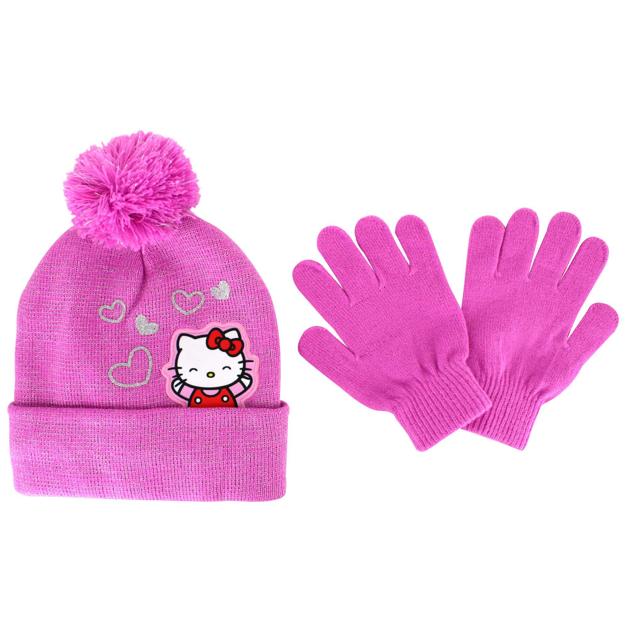 Kids' Hello Kitty Shimmery Knit Hat And Glove Set Front View