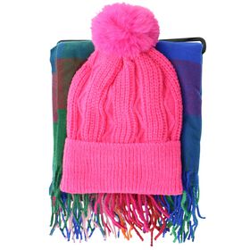 Winter Headwear Couture Gems Plaid Oblong Scarf & Knit Hat Set Full Set View