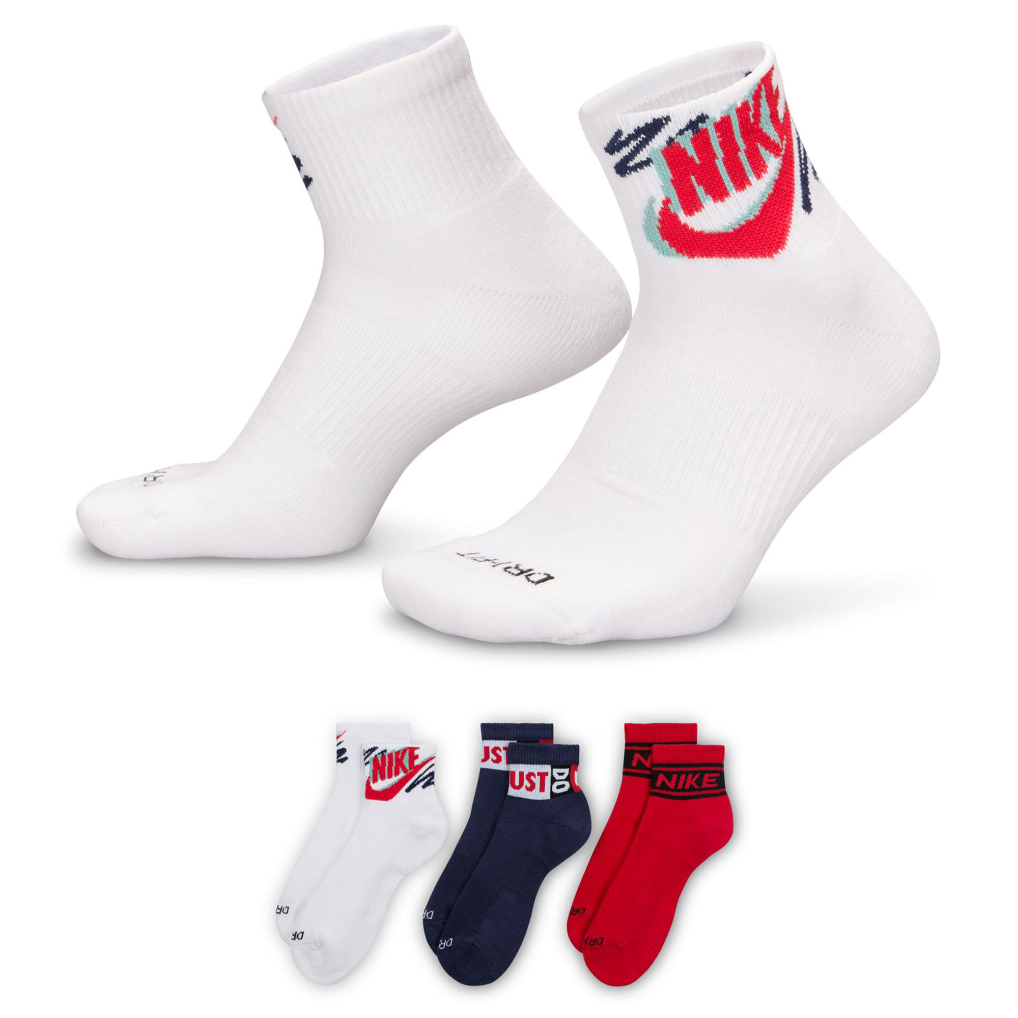 Men's Nike Everyday Plus Ankle 3-Pair Pack Side View WIth Assortment View