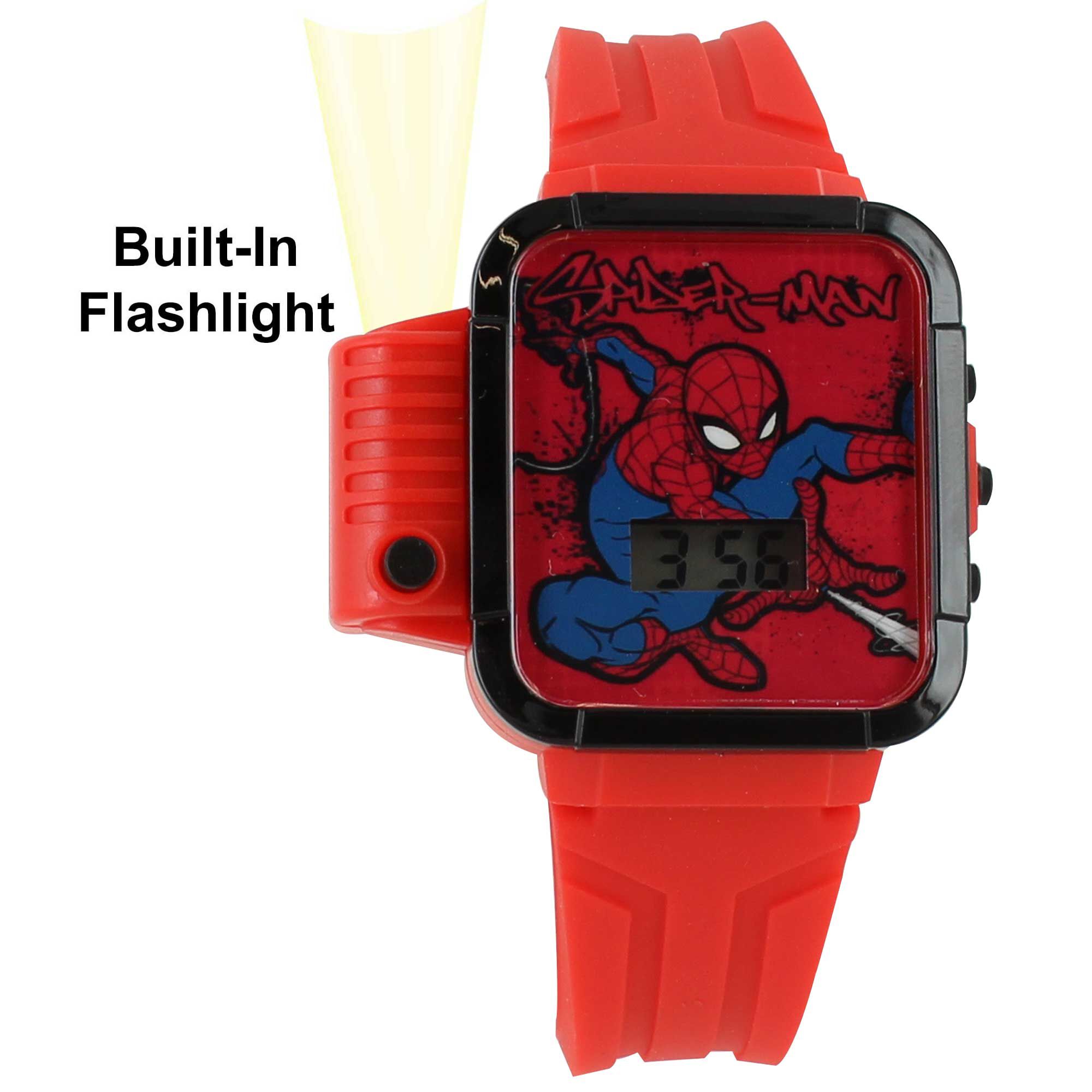 Spider-Man Flashlight LCD Watch Front View With Light