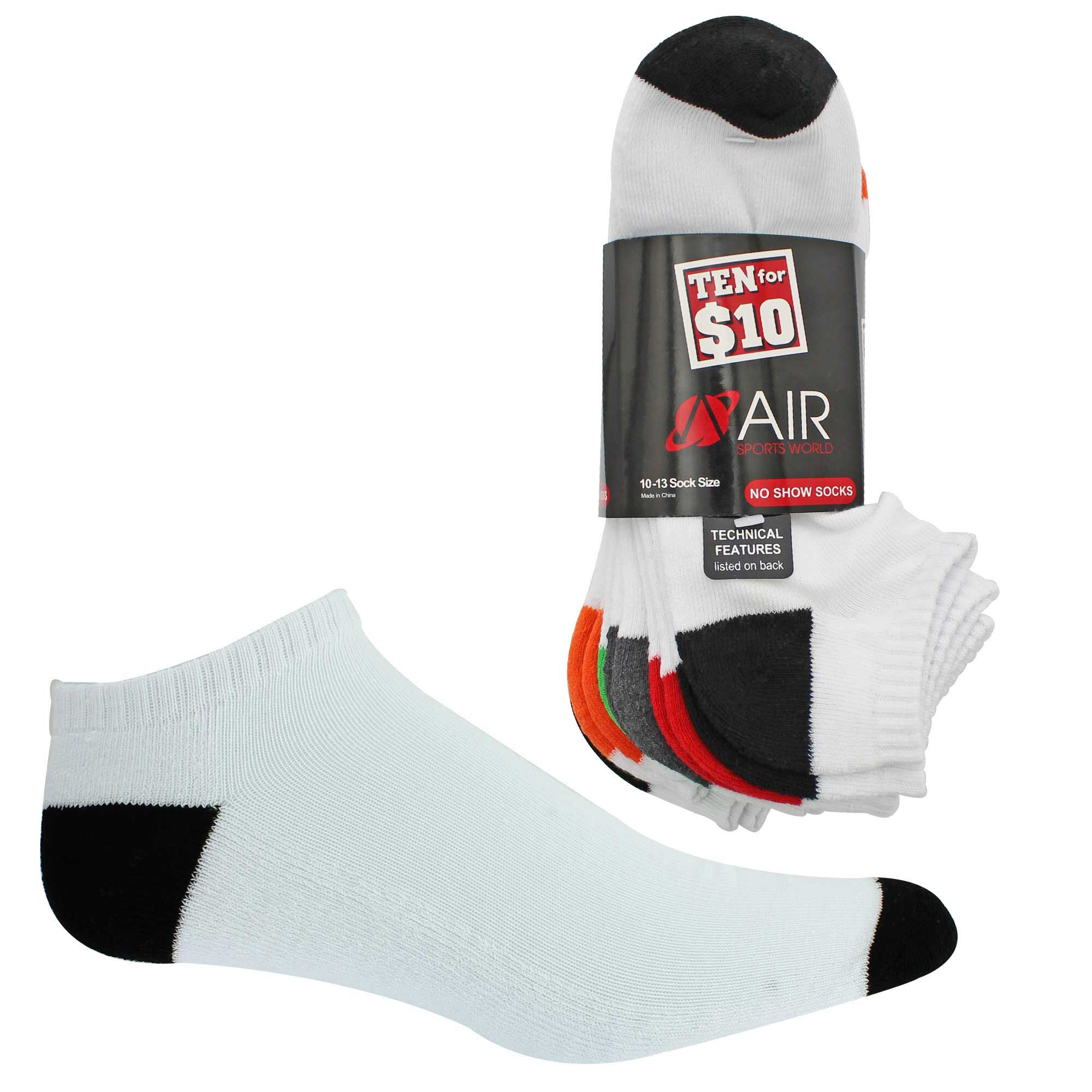 Men's Air Sports World No-Show 10 For $10 Side View With Package