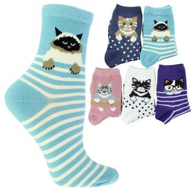 Socks Women's ET TU Cat Short Crews 5-Pair Pack Side View With Package