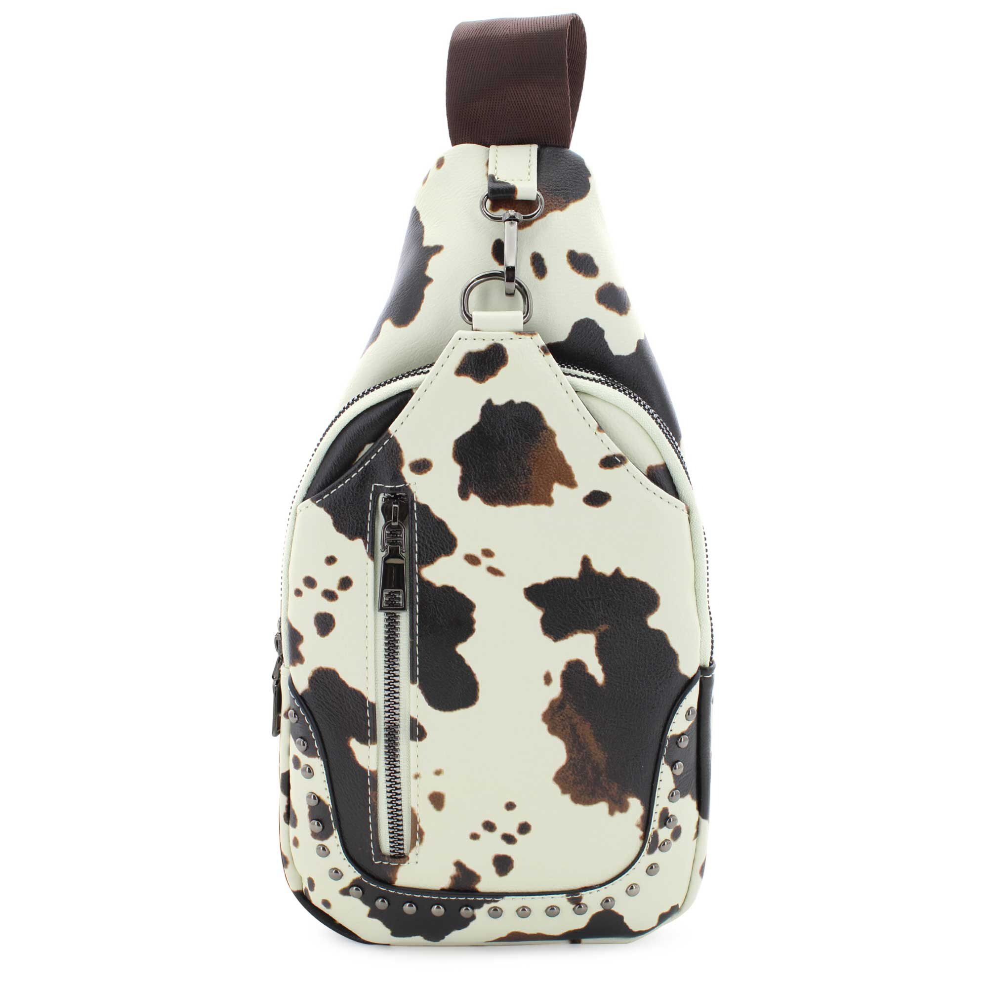 Sam & Hadley Studded Cow-Print Sling Front View