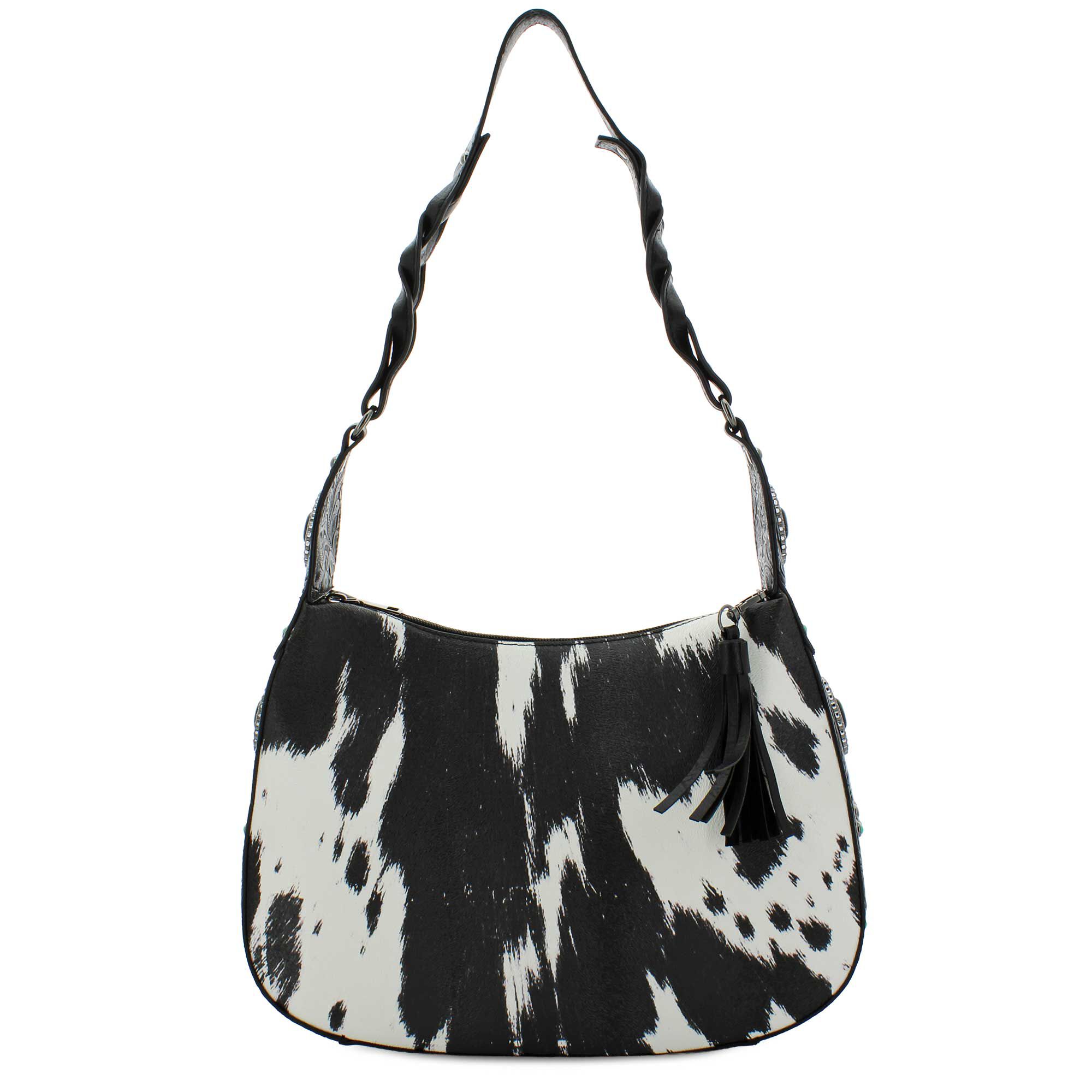 Sam & Hadley Braided Cow Hobo Front View