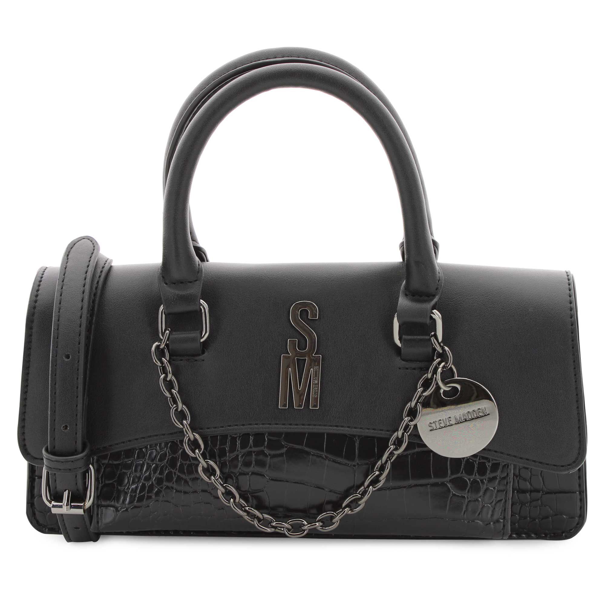 Steve Madden Faux-Crocodile Top Handle With Chain Front View
