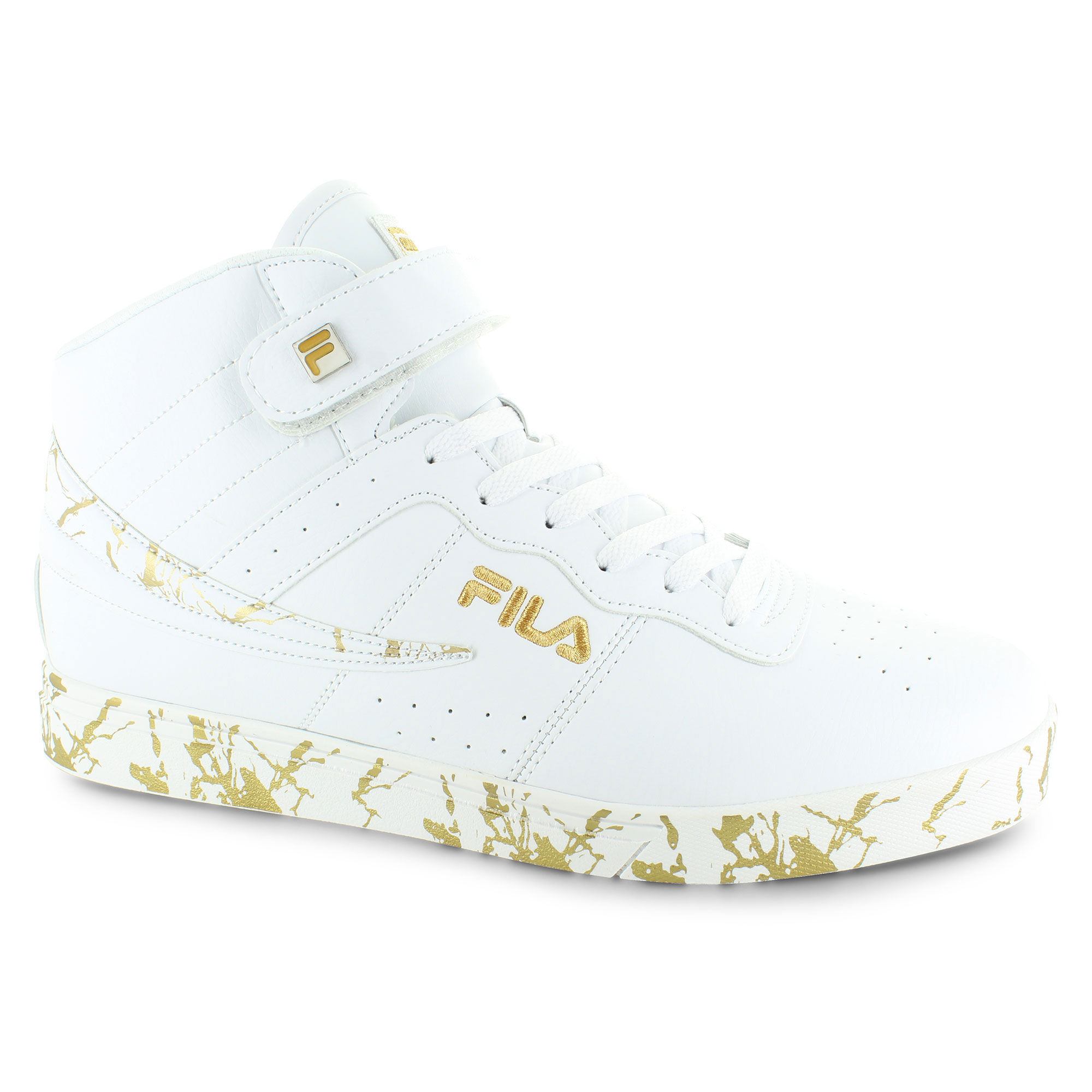 white and gold fila shoes
