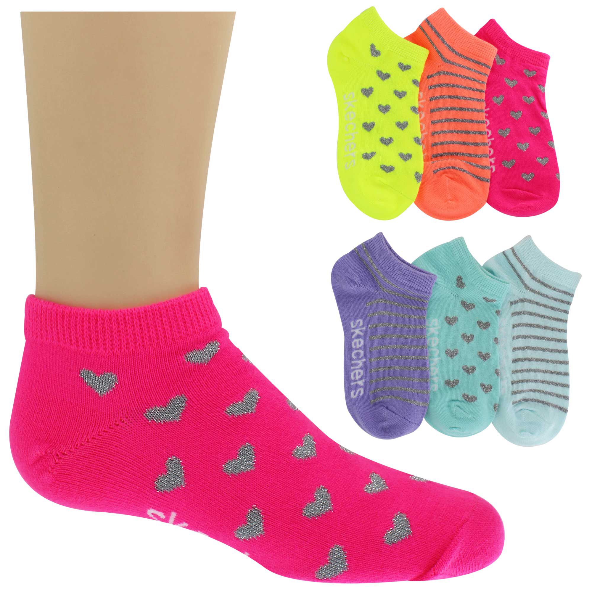 Girls' Skechers Lurex Low Cut 6-Pair Pack Side View With Package