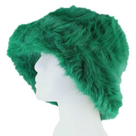 Green Shoes & Accessories Couture Gems Fluffy Faux-Fur Bucket Hat Side View