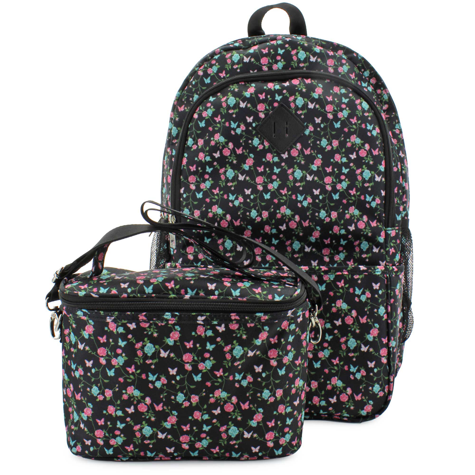 Madden Girl Butterfly/Floral Backpack & Lunch Tote Front Set View
