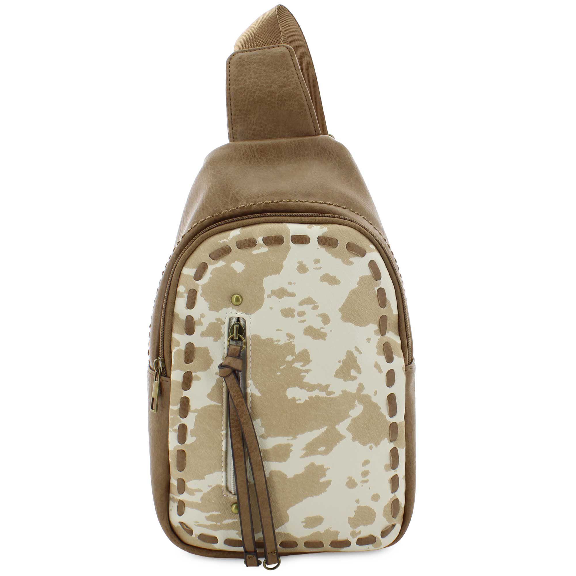 Sage & Saddle Cow-Print Sling Front View