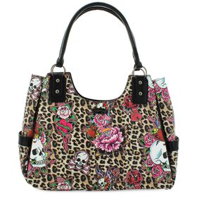  Ed Hardy Skull Leopard Four-Poster Bag Front View