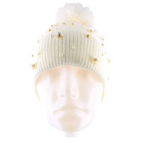 Winter Headwear Couture Gems Floral & Faux-Pearl Knit Beanie Front View