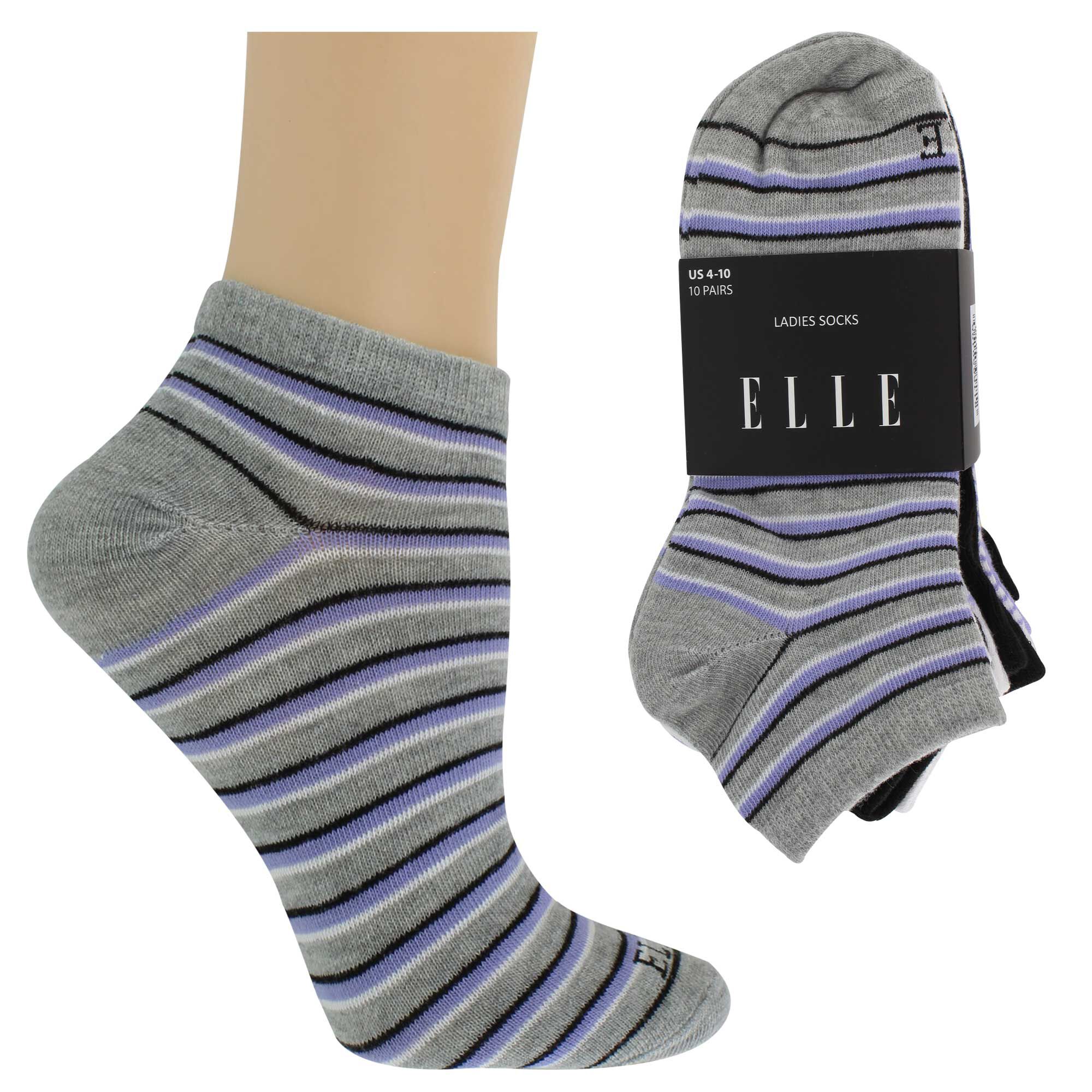 Women's Elle Stripes And Dots No-Show 10 For $10 Side View With Package
