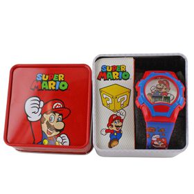  Super Mario Digital Watch With Flashing Lights Front View WIth Tin