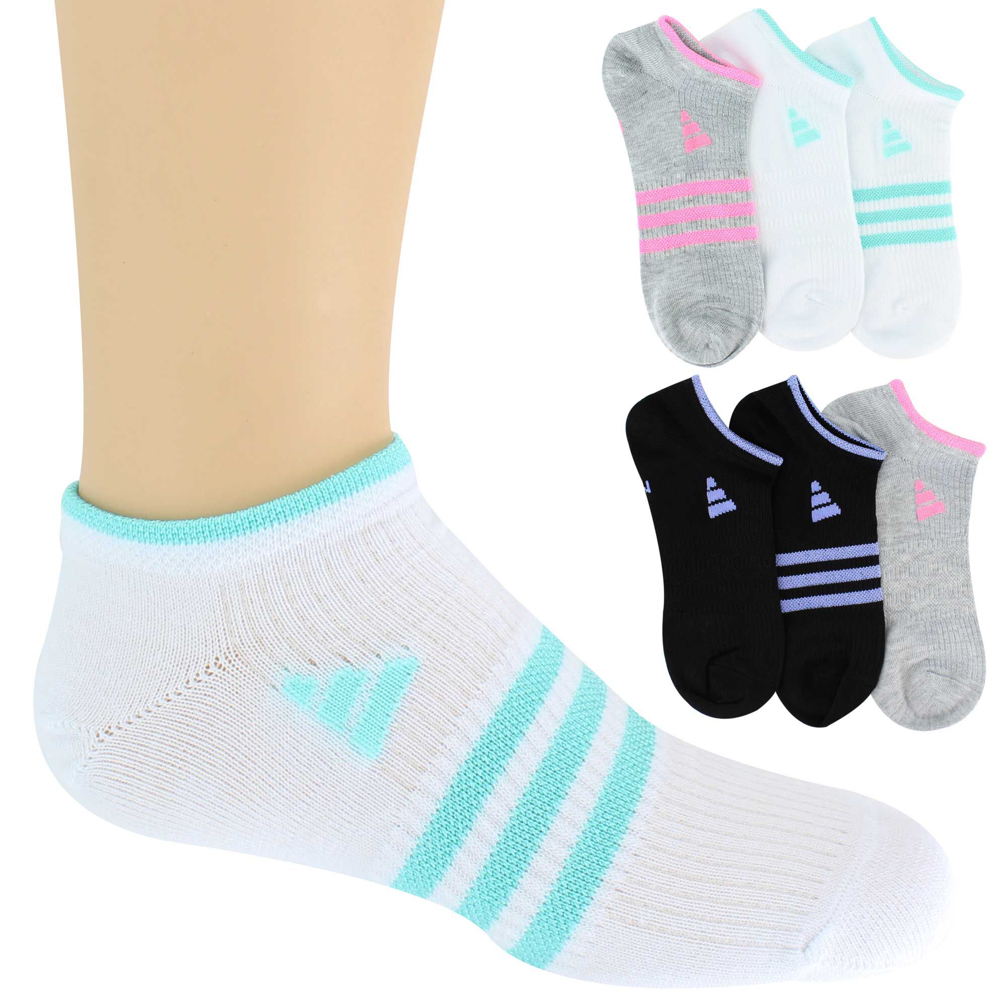 Girls' adidas SUPERLITE No-Show 6-Pair Pack Side View With Package