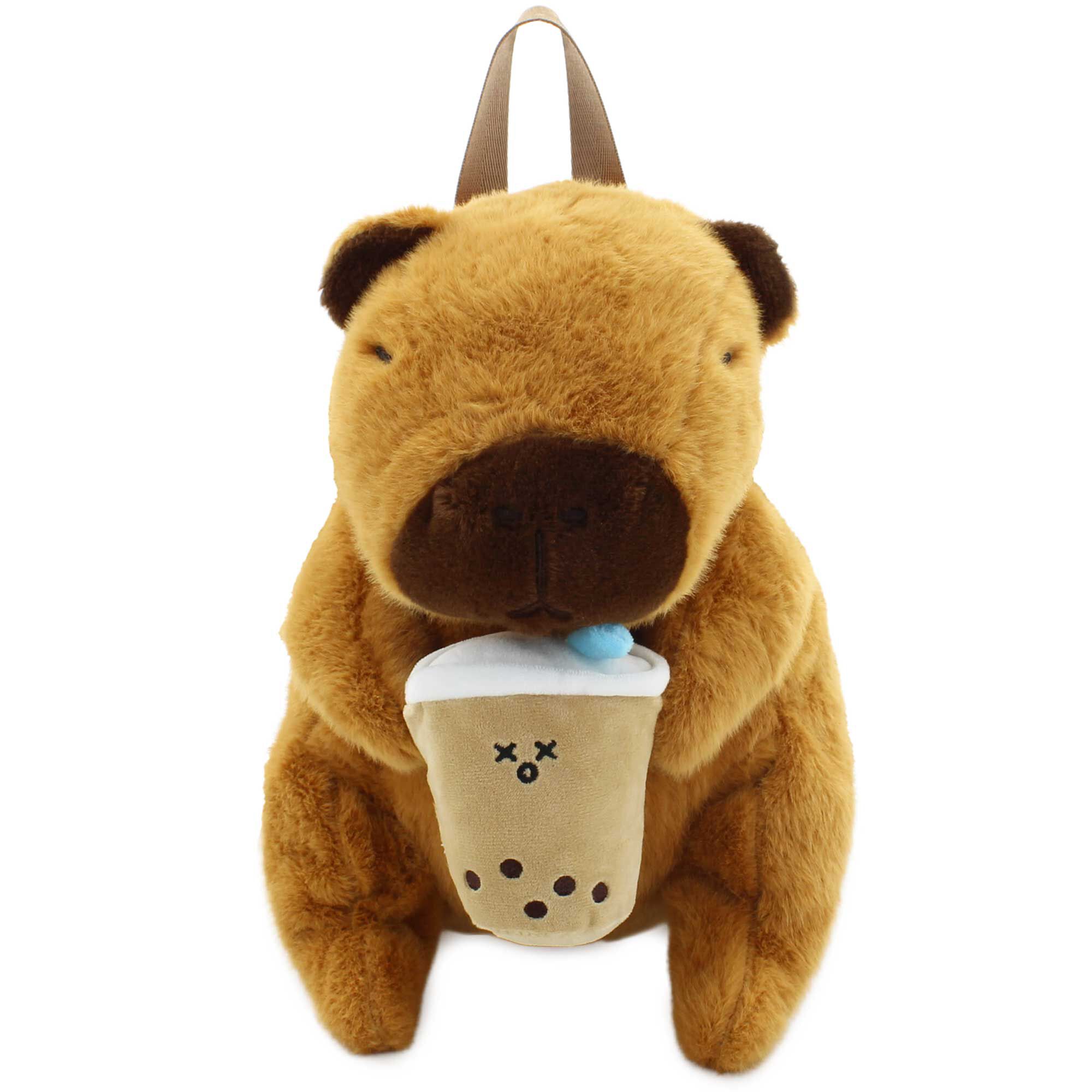 Carried Away Boba Tea Capybara Plush Backpack Front View