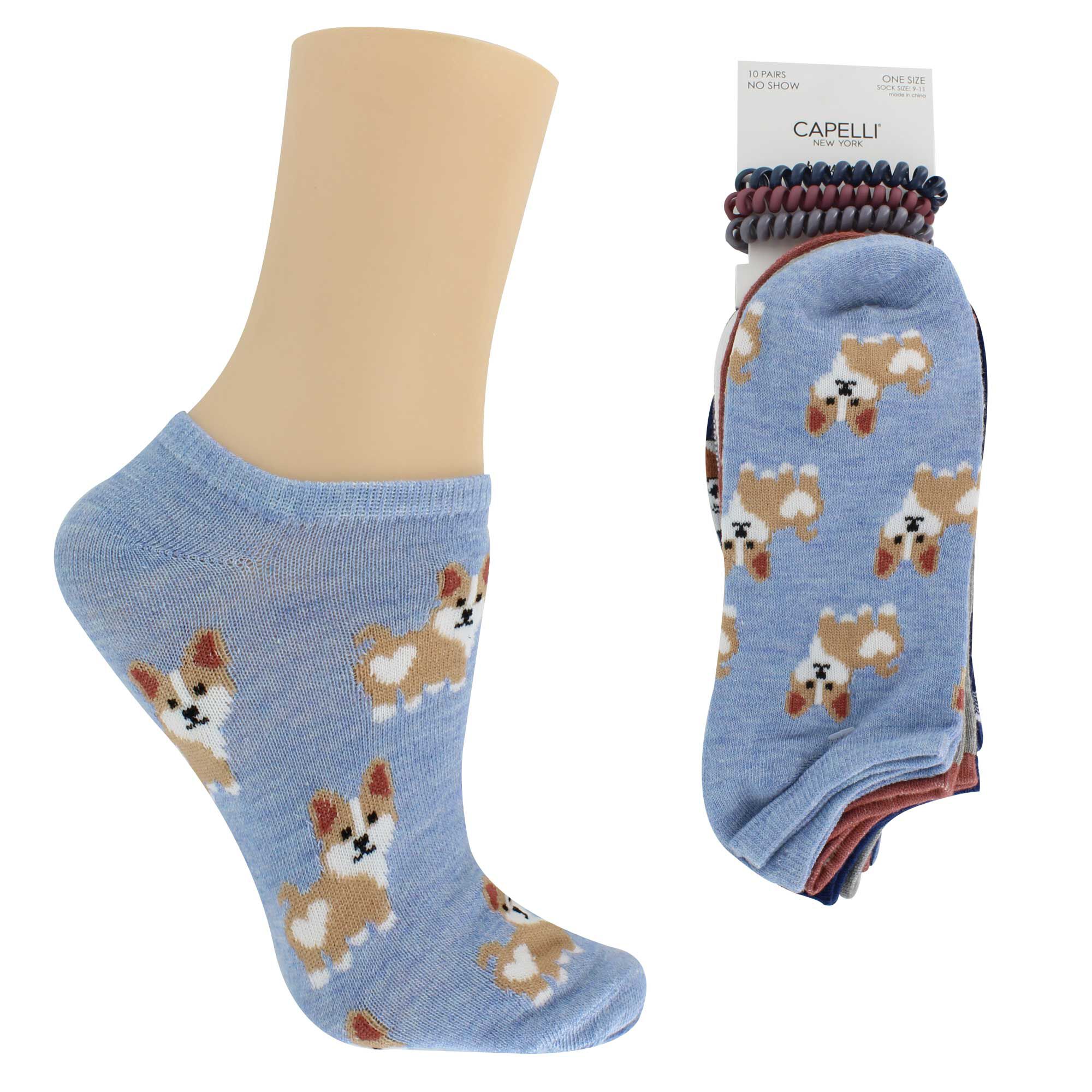 Women's Capelli Dog-Print No-Show 10 For $10 Front Image With Pack View