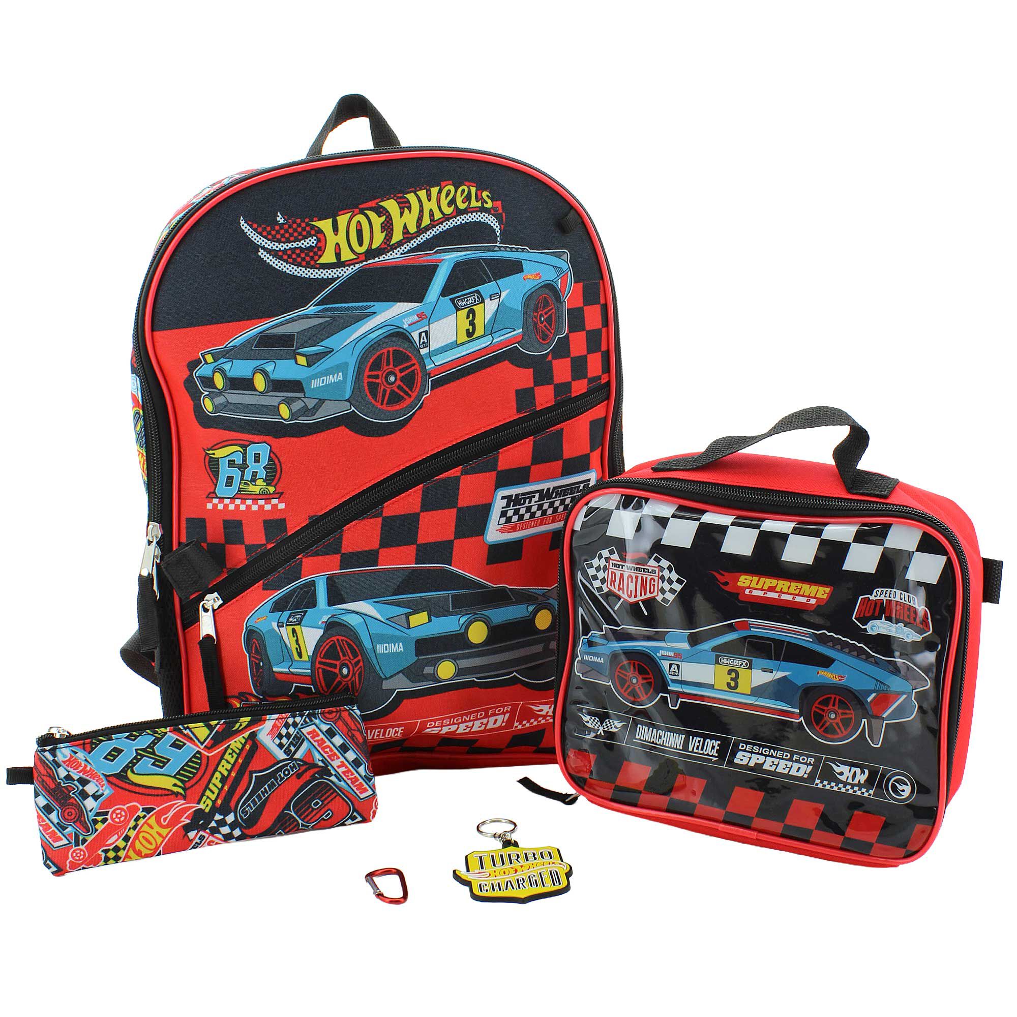 Hot Wheels 5-Piece Backpack Set Front View