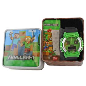  MINECRAFT LED Digital Watch With Flashing Lights Front View WIth Tin