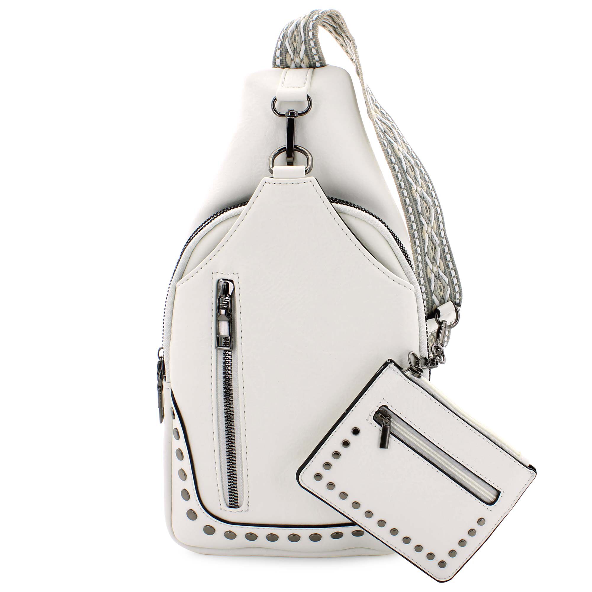 Sam & Hadley Studded Sling With Clip-On Pouch Front View