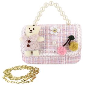 Pink Shoes & Accessories Willow & Ruby Tweed Bear & Charms Mini Bag Front View