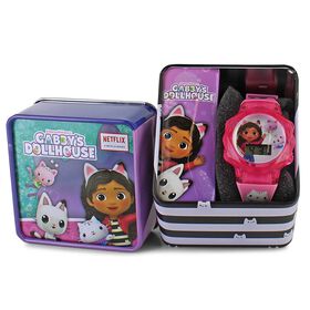 Watches Gabby's Dollhouse Watch With Flashing Lights Front View With Tin