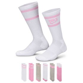 Pink Shoes and Accessories Kids' Nike Everyday Logo Stripe Crew 6-Pair Pack Side View With Package