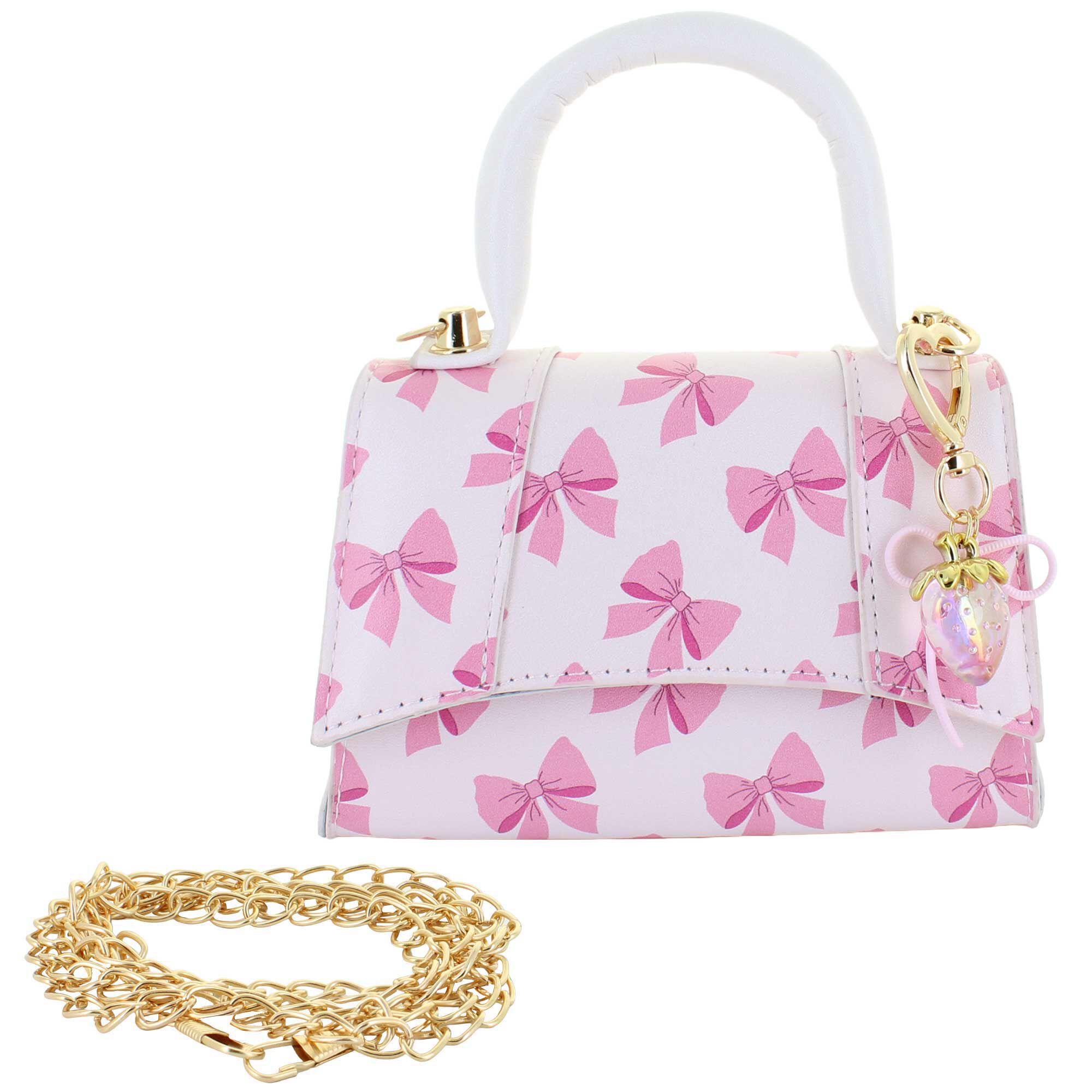 Willow & Ruby Pink Bow Mini Bag With Charm Accent Front View