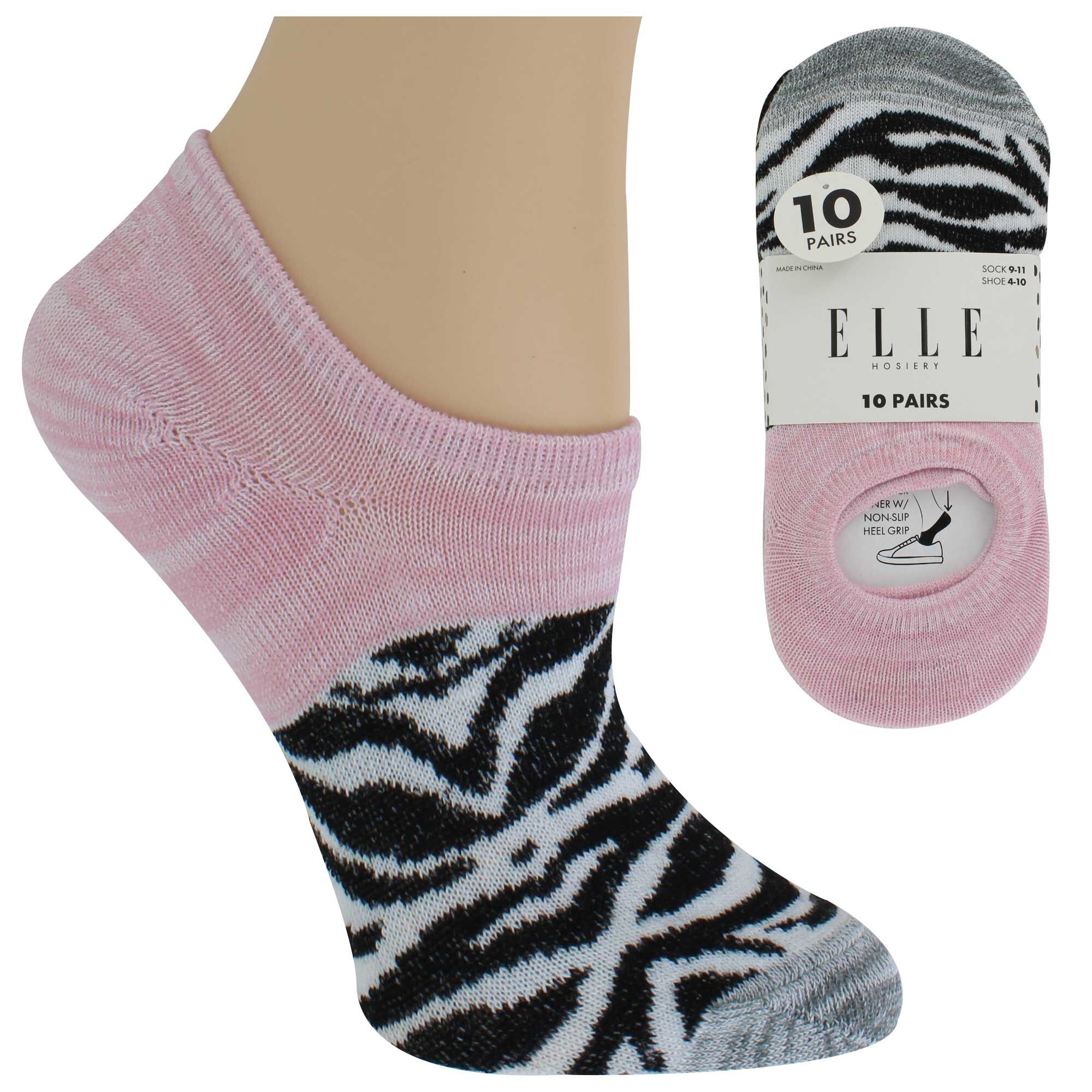 Women's Elle Animal-Print Footies 10 For $10 Side View With Package
